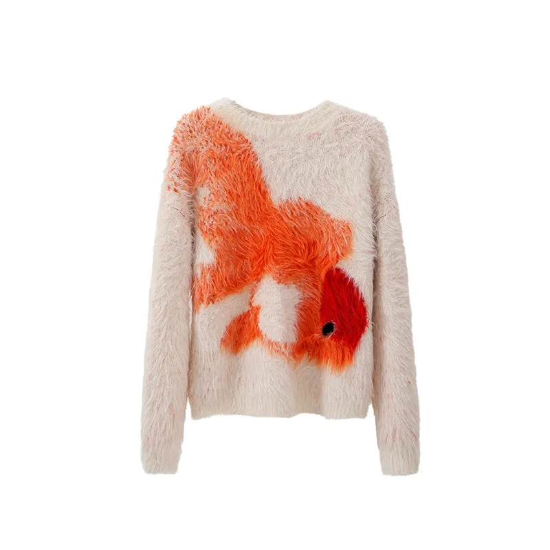 Zhaocao Xiaoli 招财小鲤 Lucky Carp New Chinese Style Autumn & Winter Fuzzy Sweater