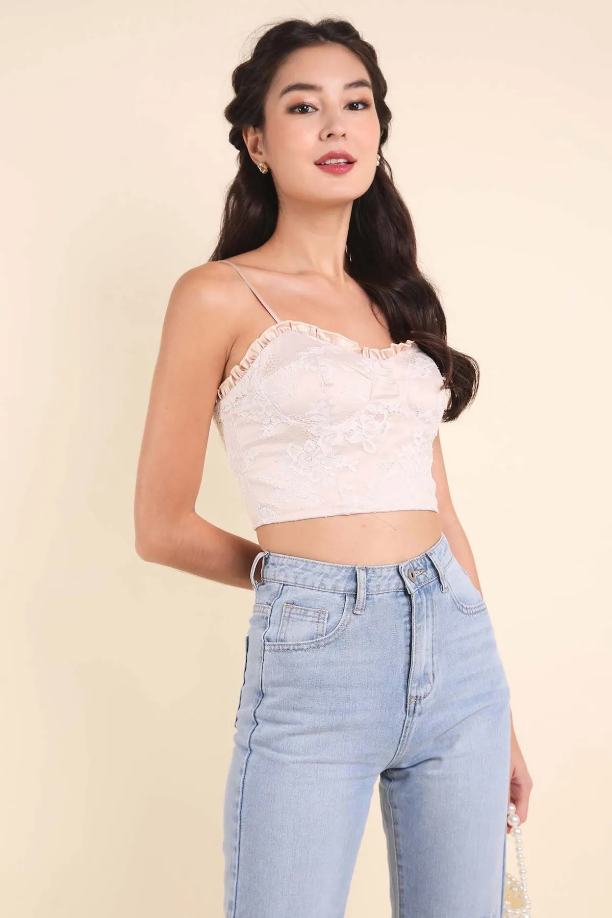 ZIA LACE BUSTIER TOP IN WHITE